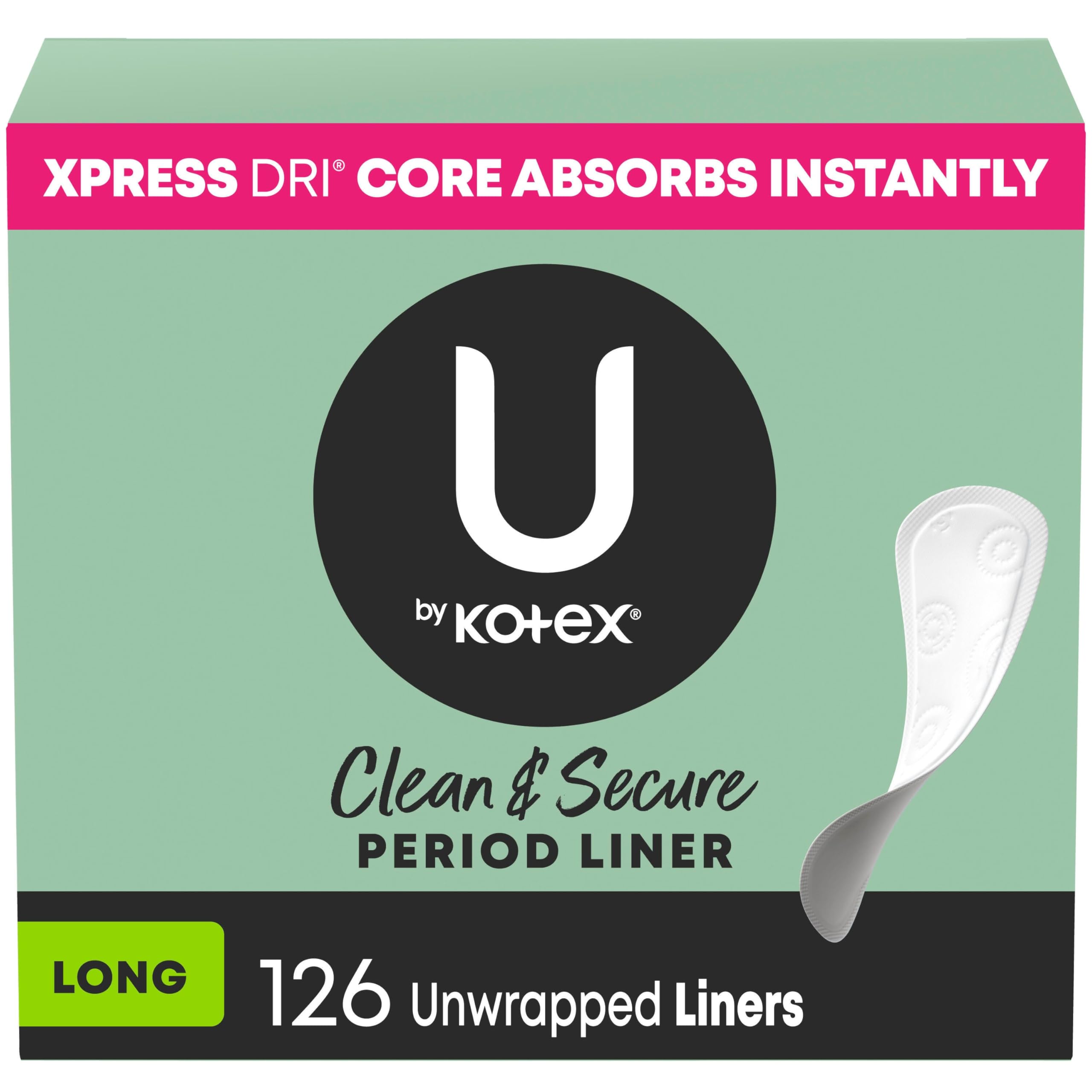 Photo 1 of U by Kotex Panty Liners, Clean & Secure, Light Absorbency, Long Length, 126 Count (Packaging May Vary)