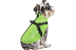 PcEoTllar Dog Coat with Harness, Warm Dog Winter Jacket, Waterproof Windproof Dog Cold Weather Coat, Reflective Snow Dog Clothes with Zipper, Thick Dog Coat for Small Medium Large Dogs (Green,l)