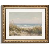 VIYYIEA Gold Framed Coastal Wall Art Summer Beach Canvas Print, 13&times;16 Inch | Gold framed canvas, Vintage coastal beach landscape style, Seaside dune artwork, Living room bedroom kitchen office decor