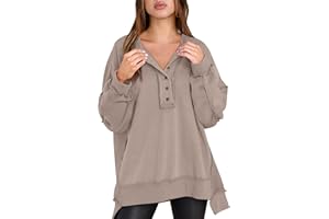 Caracilia Women's Oversized Sweatshirts Long Sleeve Henley Button Down Pullover Hoodies Tunic Tops 2024 Trendy Fall Clothes