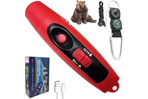 NAFHONE Rechargeable Bear Horn to Scare Bears, 125dB Electronic Air Horn with LED Flashlight & Compass & Thermometer, Electronic Whistle Bear Bells for Safety Hiking Camping Emergency Self Defense