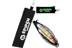 Fluorescent Epipen Pouch, Black EpiPen Carry Case for 2 EpiPens with Carabiner, Insulated Epipen Case for Sports Outdoors Tra