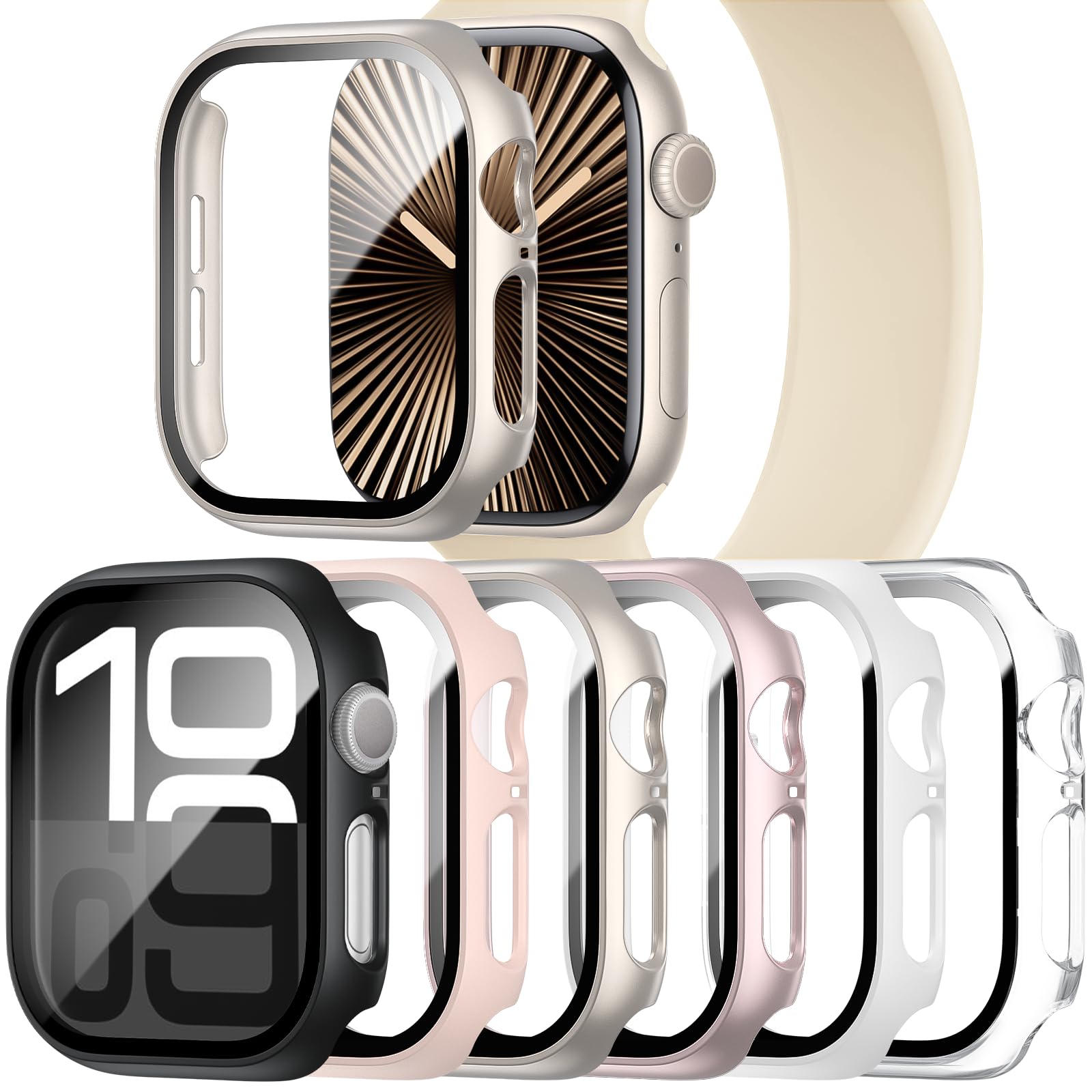 Nxtudy 6 Pack Case with Tempered Glass Screen Protector Compatible with Apple Watch Series SE 3/SE 2/SE/6/5/4/ 40mm, Ultra-Thin Full Protective Face Cover Hard PC Bumper Case for iWatch 40mm Accessories