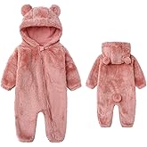 Baby Fluffy Jumpsuit Hooded Fleece Rompers Long Sleeve Zipper Onesie Outwear