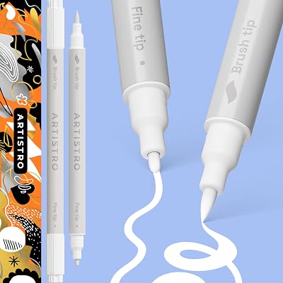 ARTISTRO 2 White Acrylic Paint Pens Dual Tip Brush Fine for Fabric Rock