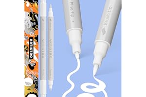 ARTISTRO 2 White Dual-Tip Acrylic Paint Pens - Multisurface Markers for Glass, Rock, Fabric, Wood, Plastic & More - 1 mm Fine & Brush Tips