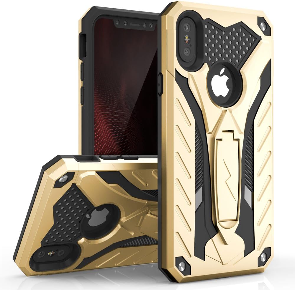 Zizo Static Series Compatible with iPhone X case with Kickstand Military Grade Drop Tested Impact Resistant Heavy Duty Case iPhone Xs Gold Black