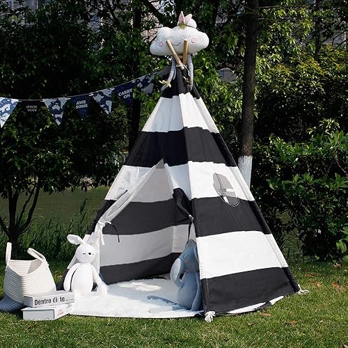 Play Tents Black And White Striped Teepee TOUCH-RICH FT Durable