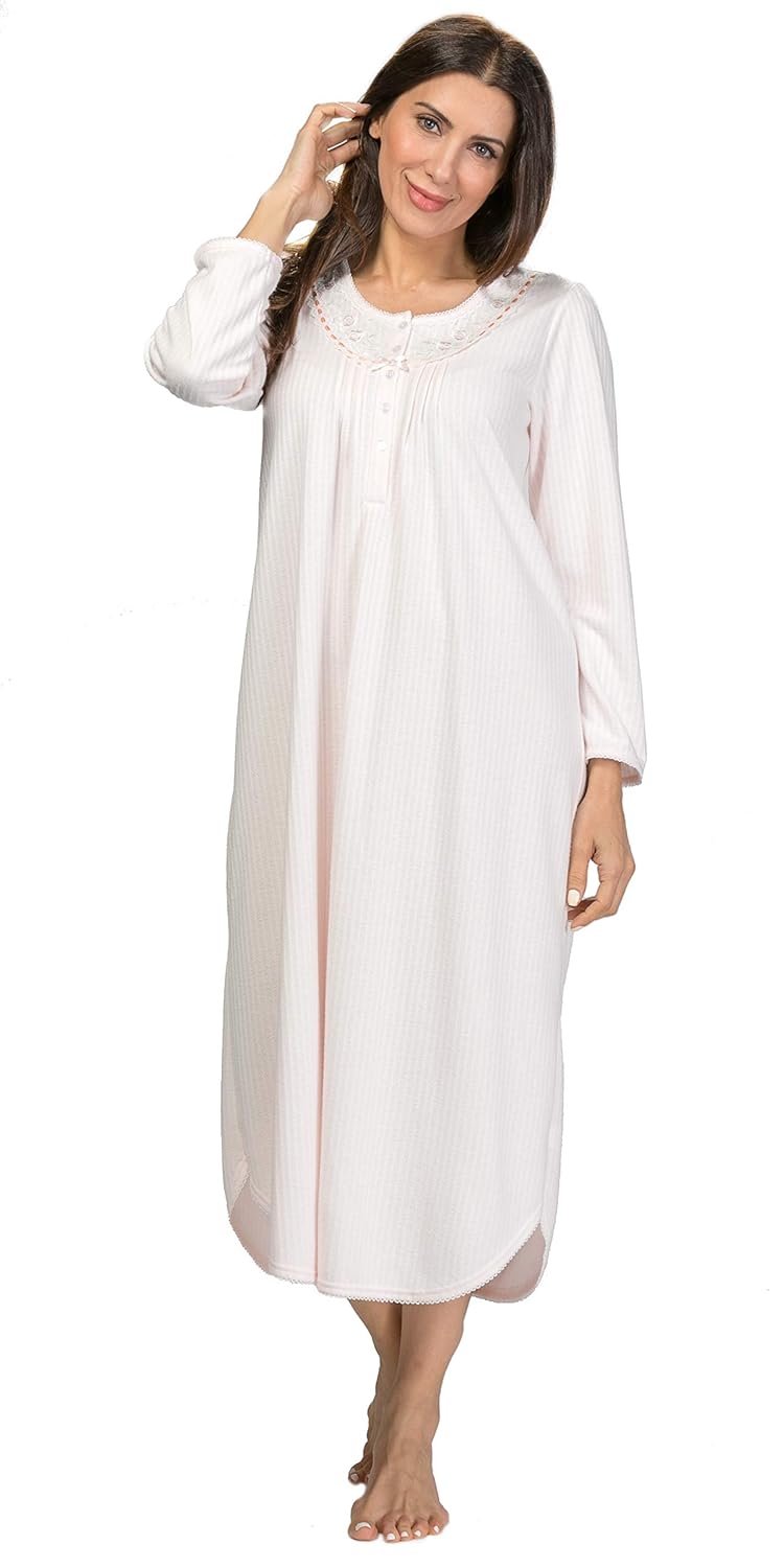 Miss Elaine Round Neck Cuddleknit Long Pintucked Nightgown In