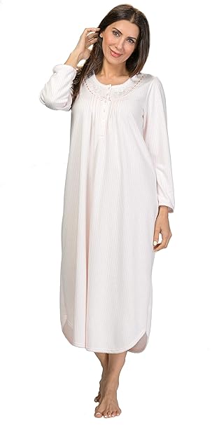 Miss Elaine Round Neck Cuddleknit Long Pintucked Nightgown In