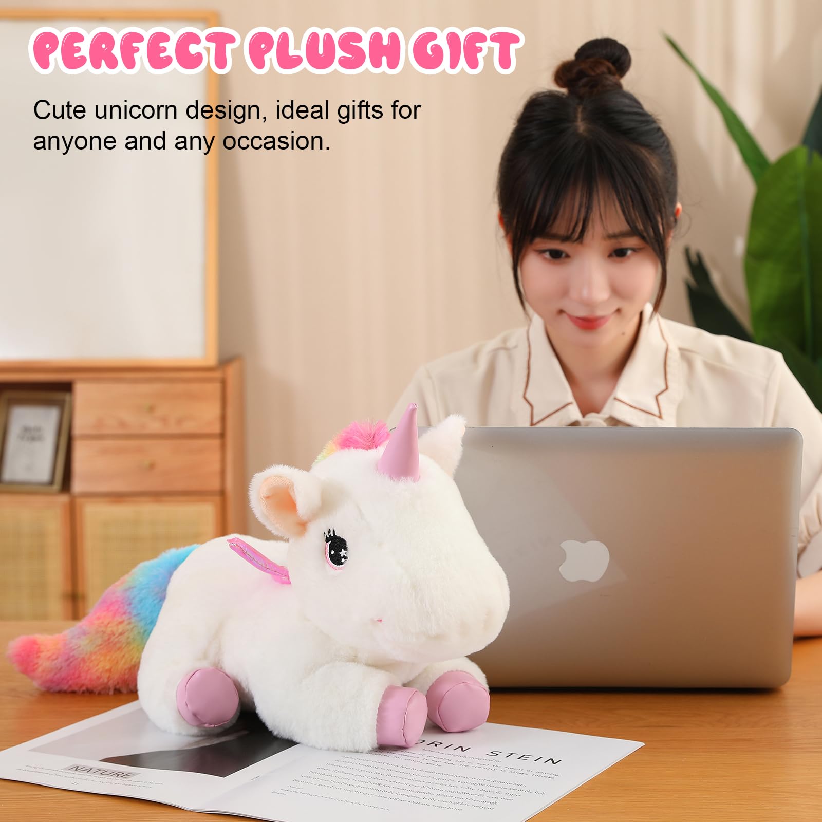SQEQE Niedliche Einhorn Stofftiere mit 4 Baby Einhorn Plüschtiere in ihrem Bauch, Regenbogen Fliegendes Plüschkissen Spielzeug mit Flügeln, Valentinstag Geburtstagsgeschenke für Jungen Mädchen 6