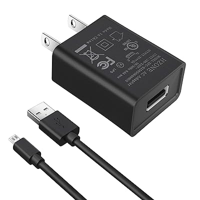 شاحن Kindle Fire Fast ، (UL مدرج) HZONE AC Adapter 2A Rapid Charger with 5.0 Ft Micro-USB Cable for Kindle Fire HD، HDX 6 "7" 8.9 "9.7", حريق 7 8 10 الكمبيوتر اللوحي والهاتف ، سلك التيار الكهربائي Tab أسود