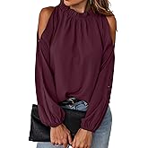CCTOO Womens Tops Dressy Casual Cold Shoulder Ruffle Collar Blouses Fall Fashion Shirts for Work