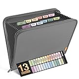 Sooez 13 Pocket Accordion File Organizer, Zipper