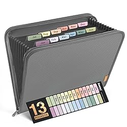 Sooez 13 Pocket Accordion File Organizer, Zipper