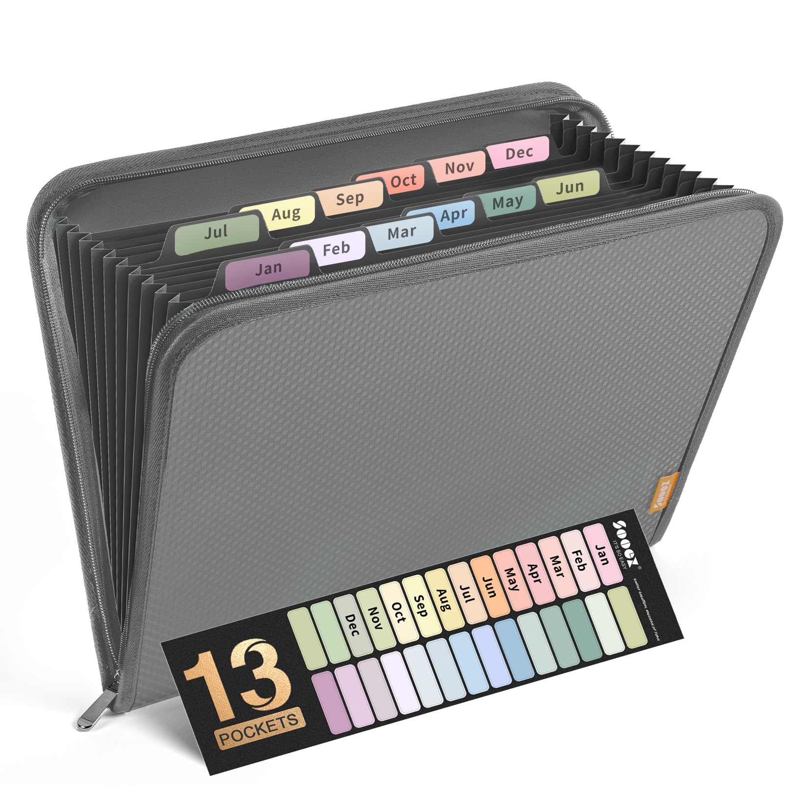 Sooez 13 Pocket Accordion File Organizer, Zipper