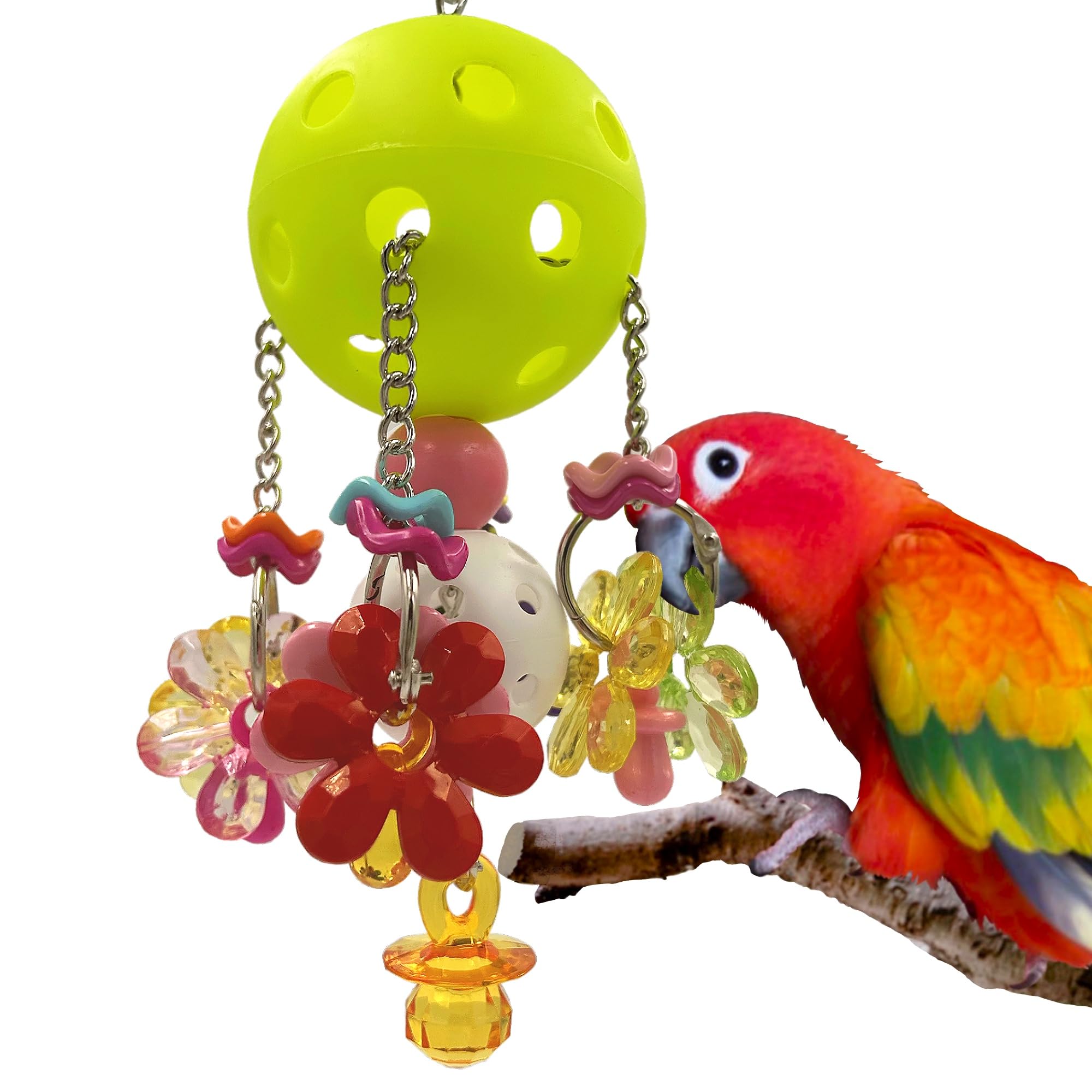 Photo 1 of Pullable Bird Plastic Ball Toys with Acrylic Pacifiers and Flowers, Colorful Parrot Toys for Medium and Large Parrot Quaker Monk Parakeet Sun Conures (Light Green)