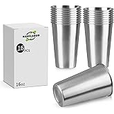 HAMILADUO 16Pack 16 oz Stainless Steel Pint Cups,Stainless Steel Cup,Pint Cup Tumbler，water Tumbler,Stackable,Reusable,BPA Free, (16)