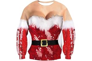 JOYTJPQ Womens Ugly Christmas Sweatshirt Funny 3D Novelty Print Xmas Sweaters for Laidies Crewneck Pullover Top