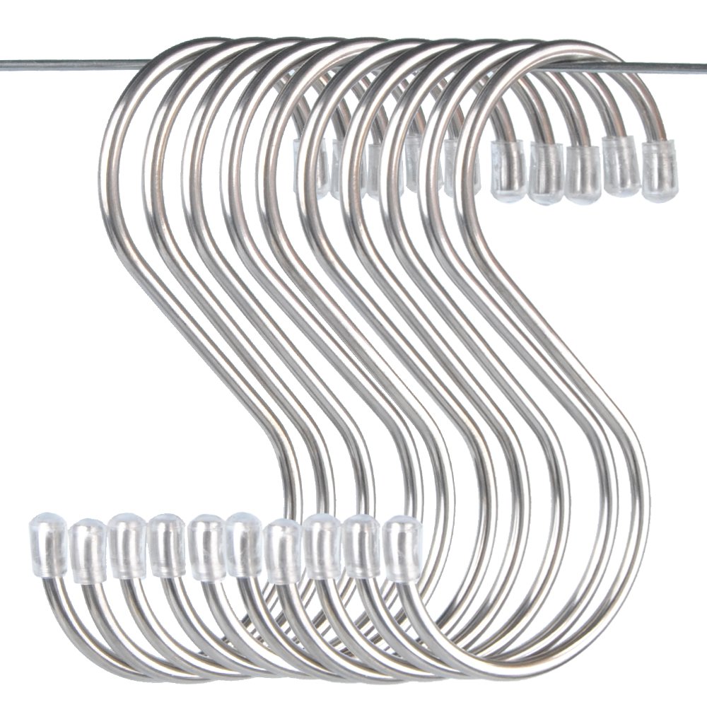 MUYI Kitchen Tools Premium Round S Shaped Hooks in 10 Pack Polished Stainless Steel Metal (L)