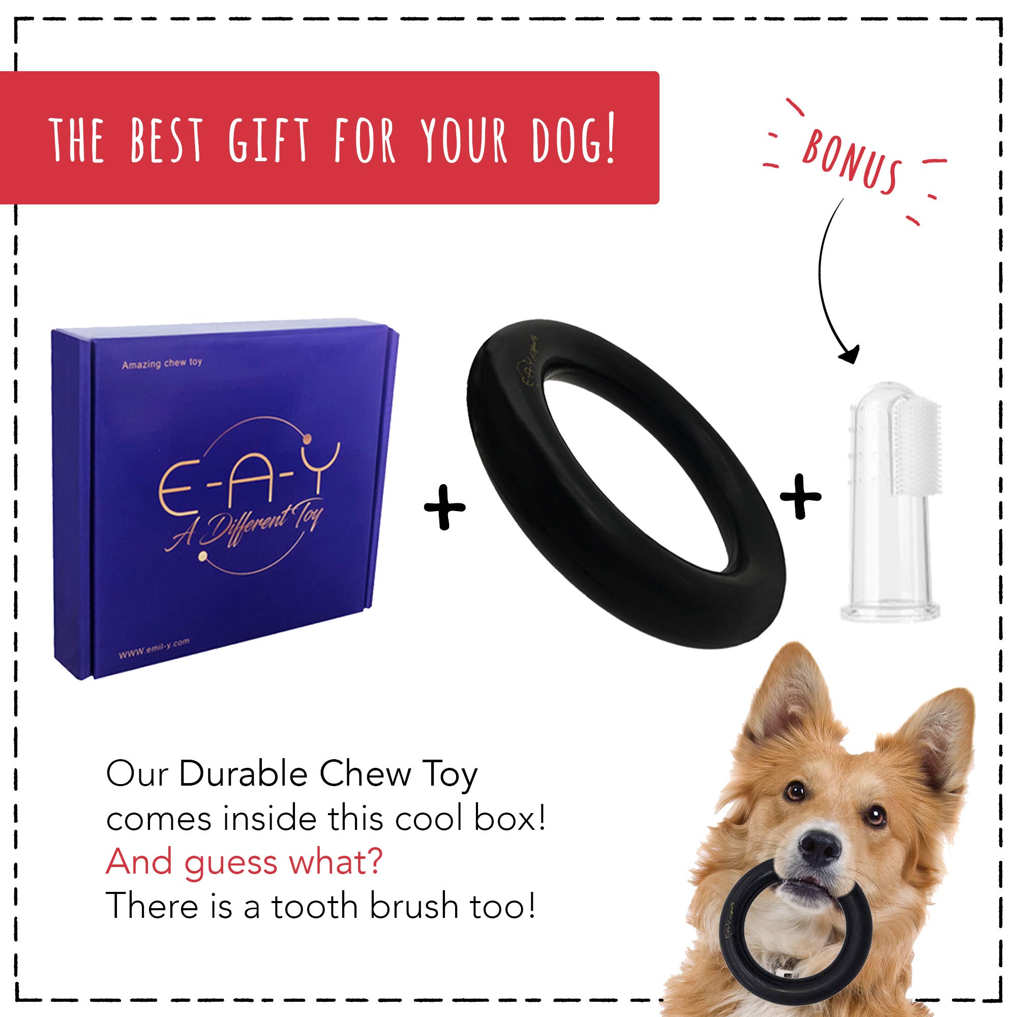 E-A-Y Dog Toys for Aggressive Chewers - Durable Chew Toy - Rubber Chew Toy for Dogs & Puppies & Tough Strong Durable Natural Rubber - 100% Safe & Non-Toxic & Stylish Gift Box !!!