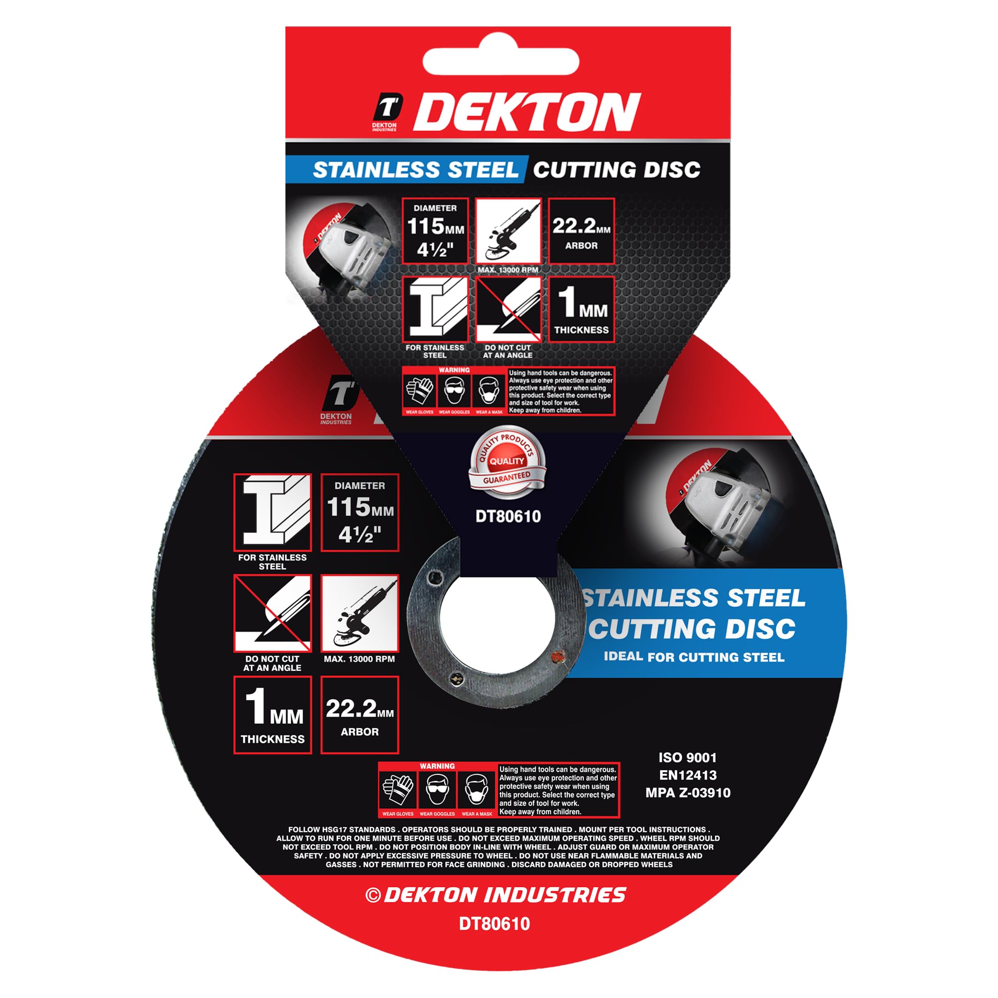 Dekton 115mm Cutting Disc Stainless Steel Ultra Thin- Diameter 115mm| 22.2mm Arbor| 1mm Thickness| Ideal For Cutting Steel| Compatible with most angle grinders| Ensuring minimal material loss.