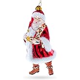 Classic Santa in Fur-Trimmed Coat Glass Christmas Ornament