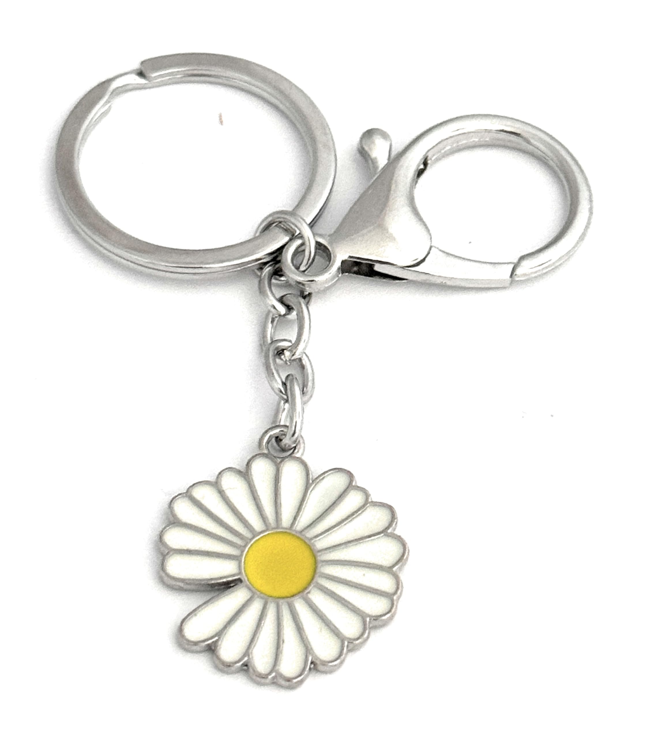 FizzyButton Gifts Daisy Flower Keyring Key Ring with Enamel Charm and Lobster Clasp