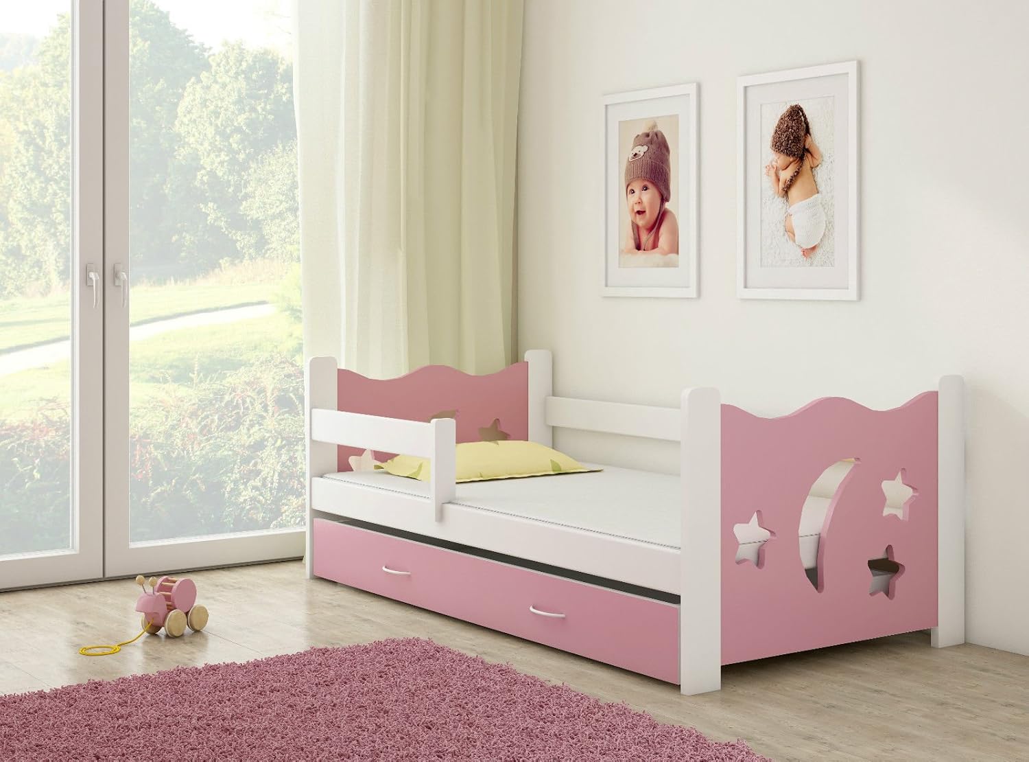 Clamaro 'Sternenhimmel' 160 x 80 Kinderbett mit Rausfallschutz (8 Farben), Bett inkl. Matratze