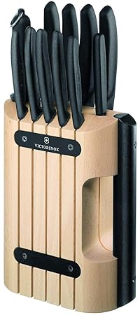Victorinox Swiss Classic 11-tlg. Messerblock bestückt, Sparschäler, Steak-, Gemüse-, Tomaten-, Office-, Tranchier-, Santoku-,