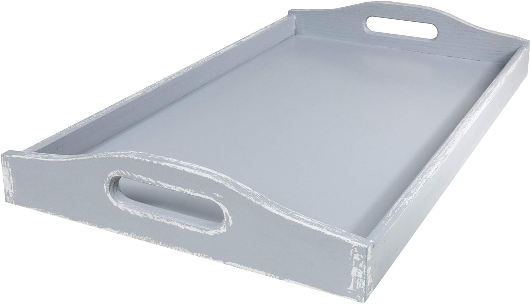 Wooden Tea Breakfast Serving Tray with Handles - Grey Shabby Chic (Medium)