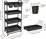 JIUYOTREE 4-Tier Rolling Storage Cart with Lockable Wheels Black view 2