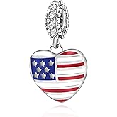 American USA Flag Heart Charms 925 Sterling Silver Patriotic Love Beads Fits Pandora European Charms Bracelet