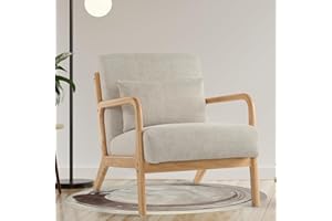 Aunekiv Modern Accent Chair with Pillow, Upholstered Mid-Century Accent Armchair, Comfy Wide Seat Reading Side Chair Adult wi