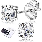 Moissanite Stud Earrings 18K White Gold Plated Brilliant Round Cut Solid 925 Sterling Silver Hypoallergenic Dainty Moissanite Jewelry for Sensitive Ear D Color VVS1 Clarity for Women Men 0.8CT-3CT