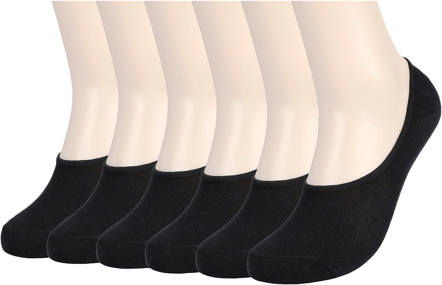 Mens Thin Casual Low Cut No Show Socks Non Slip Heel Grip 6 Pairs Black