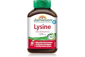 Jamieson Lysine 1,000 mg, with Zinc and Vitamin C, Cold Sore Support, and Helps Immune Health. Essential Amino Acid, Non-GMO,