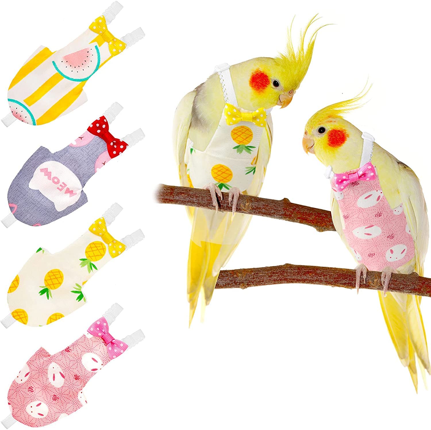 Namvo 4 Pieces Bird Diapers, Flight Suite Liners, Washable Reusable Protective Parrot Nappy Clothes with Waterproof Inner Layer Cute Urine Wet Suit for Parrot Macaw Budgies Parakeet M Size