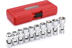 EMENTOL 10PCS 3/8" Drive Universal Joint Socket Set, 6 Point, Metric Universal Flex Socket Set, CR-V, Swivel Head, 10mm - 19mm