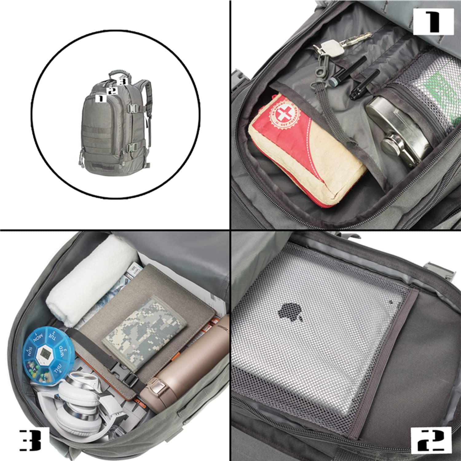 Greencity Laptop mochilas tácticas tácticas de 3 días expandibles bag it bag out estancamiento clásico de viaje de viaje, gris Greencity Laptop mochilas tácticas tácticas de 3 días expandibles bag it bag out estancamiento clásico de viaje de viaje, gris