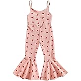Guodeunh Toddler Baby Girls Bell-Bottoms Jumpsuit Ribbed Sleeveless Spaghetti Straps Romper Heart Valentines Outfit