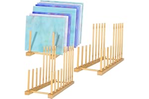 Youdaju 3Pack Stained Glass Organizer Bamboo Dish Plate Rack Wooden Dish Plate Stand Stained Glass Holder Space Saving Bamboo Drying Rack Baby Bottle Drying Rack, 8 Slots Organizer