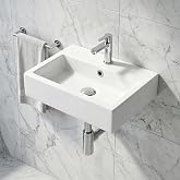 NUESTRA VIDA Wall Mount Bathroom Sink, 20" x 14.7" Rectangular White Ceramic Wall Hung Vanity Sink with Faucet Hole &amp; Overflow, Floating Porcelain Hand Wash Basin