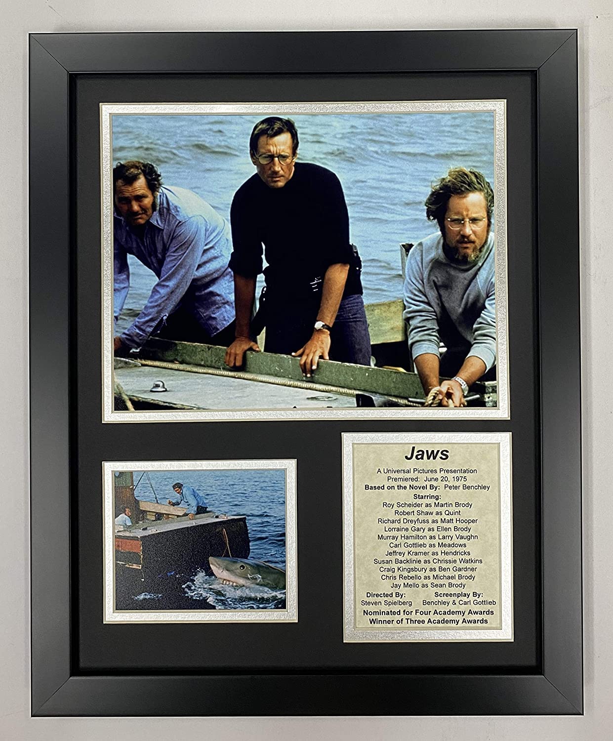Legends Never Die Jaws Movie Collectible | Framed Photo Collage Wall Art Decor - 12"x15"