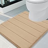 Buganda Memory Foam U-Shaped Contour Toilet Rugs, Non Slip Absorbent, Thick Soft Washable Bathroom Mat, Floor Carpet Bath Rugs Mat for Toilet Base (24" x 20", Camel)