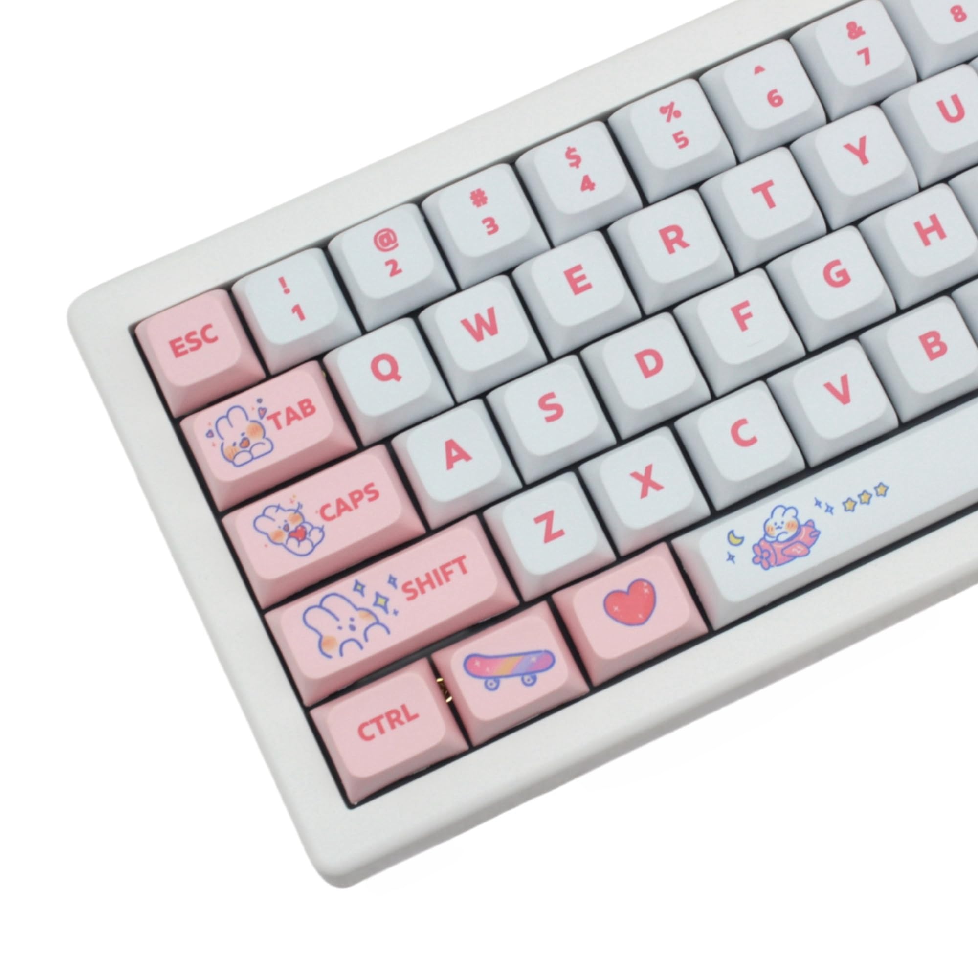 Cmokifuly Custom Keycaps XDA Profile Cute Rabbit Keys for Mechanical Keyboard, ANSI Layout 130 Keys PBT Dye Sublimation Keycaps Set (Bunny Pink)