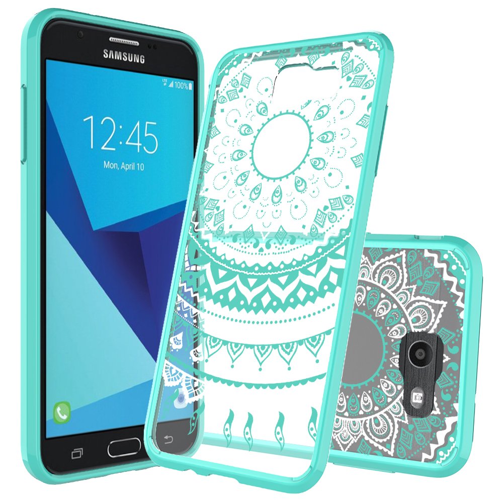 Samsung J7 Perx Case,Galaxy J7 Prime Case,Galaxy J7 V Case ,J7 Sky Pro/J7V/J7 Halo Case Clear with Screen Protector,AnoKe Girls Women Slim Fit Phone Cover Cases for Samsung Galaxy J7 2017 TM CH Mint