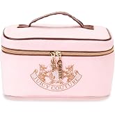 Juicy Couture Pink Velour Makeup Bag, Train Case, Gold Terroir Dog | Cosmetics Organizer Travel Essentials, Rhinestone Crown, Top Handle