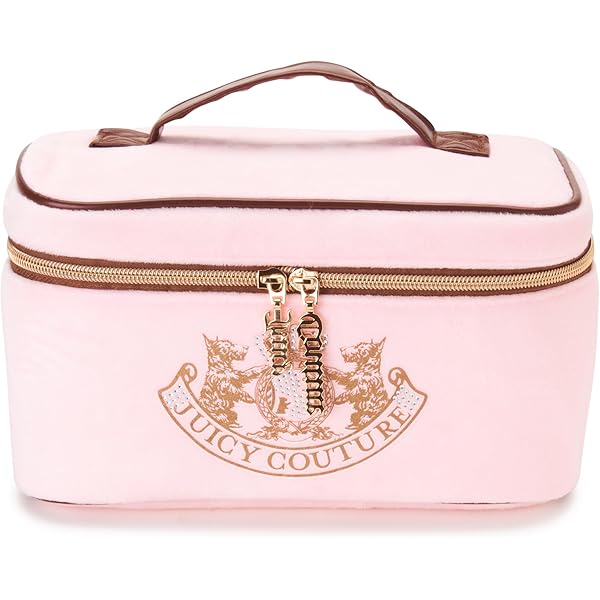Juicy Couture 化粧ポーチ Juicy Couture Rhinestone Logo Pink Velour Makeup Pouch | Zumiez