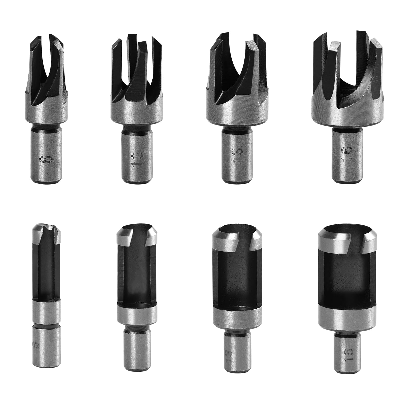 8PCS Wood Plug Tenon Drill Bit Cutter Claw & Tapered Cork Drill Hole Saw Tool Carbon Steel Round Shank Cork Drill Set Plug Cutters for Woodworking 6mm 10mm 13mm 16mm